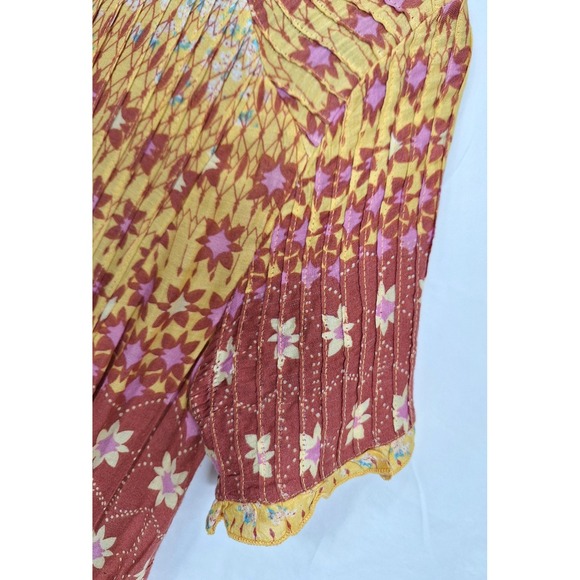 Free People Rare Feelings Printed Dress In Goldenrod Combo Ruffles Size Medium - Picture 4 of 12